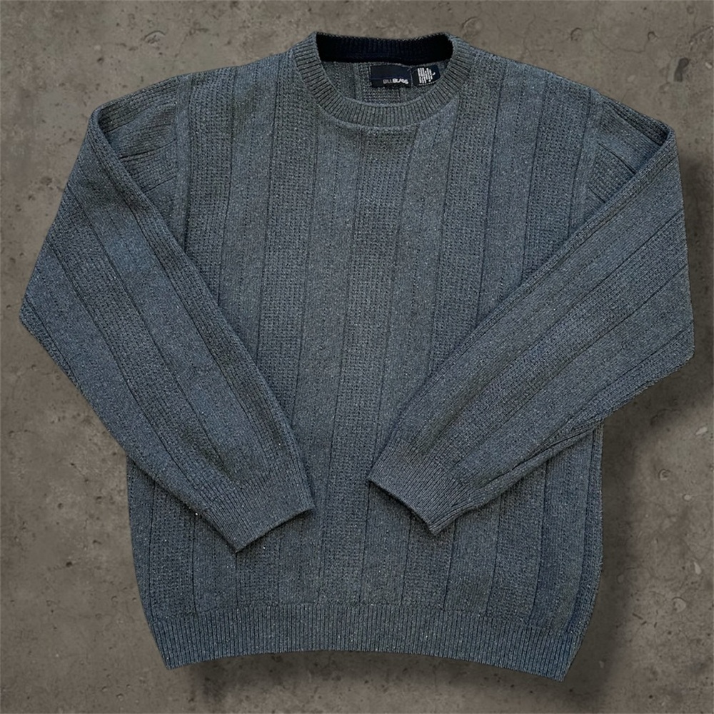 Bill Blass Sweater Mens Large Cotton & Acrylic Cable Knit Grey Grandpa VTG